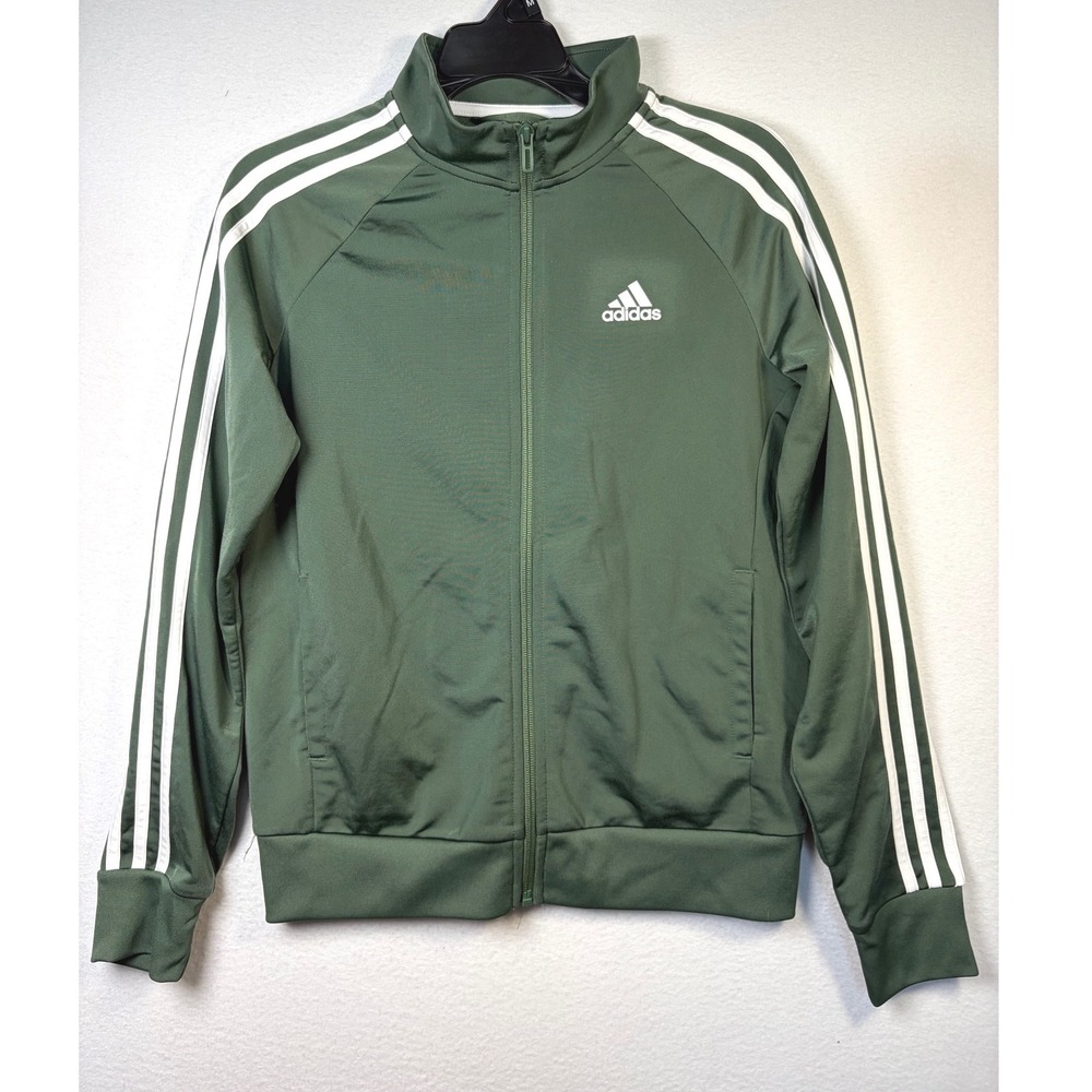 Adidas Track Jacket Women Small Green Excellent 3-Stripe Full Zip Athletic Wear